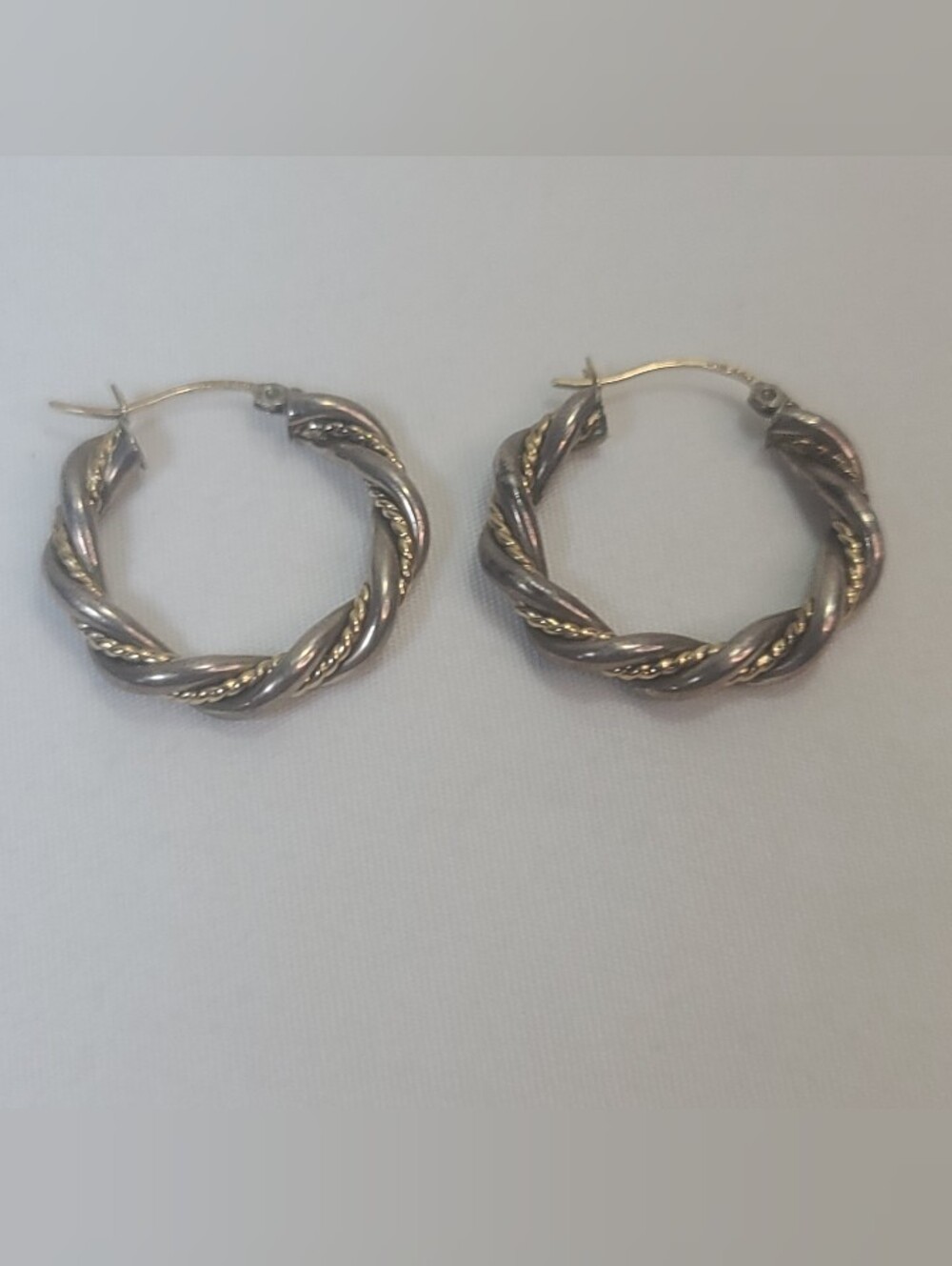 AAJ Vintage Sterling Silver 925 10K Solid Gold Chain Twisted Wire Hoop Earrings